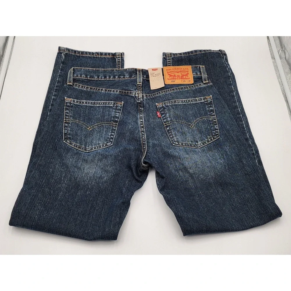 Levi's 559 Relaxed Straight Mens 29x30 Dark Wash Blue NWT Faded Denim Jeans